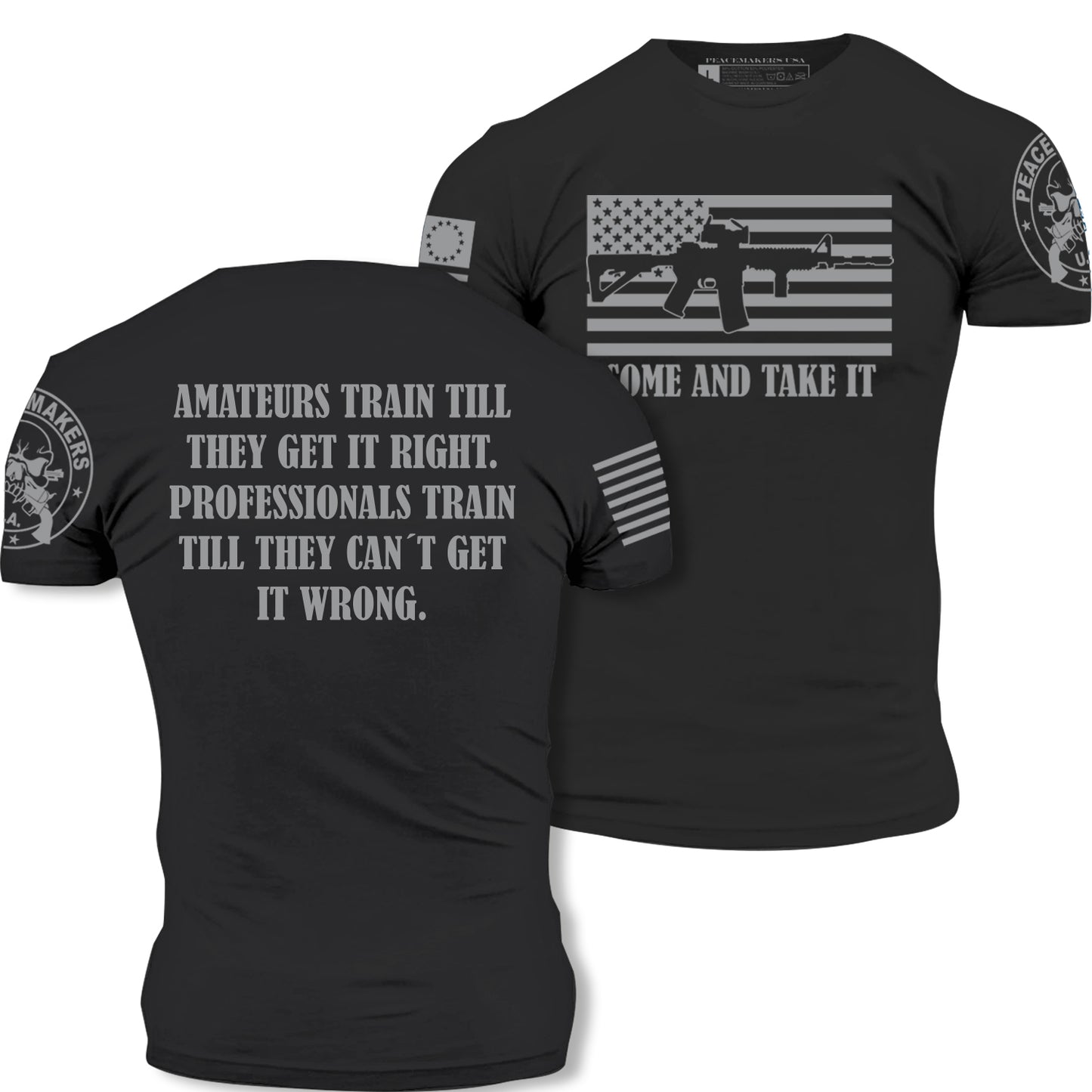 "COME AND TAKE IT" Authentic Military-Inspired T-Shirts by US Veterans - (Healther Black)